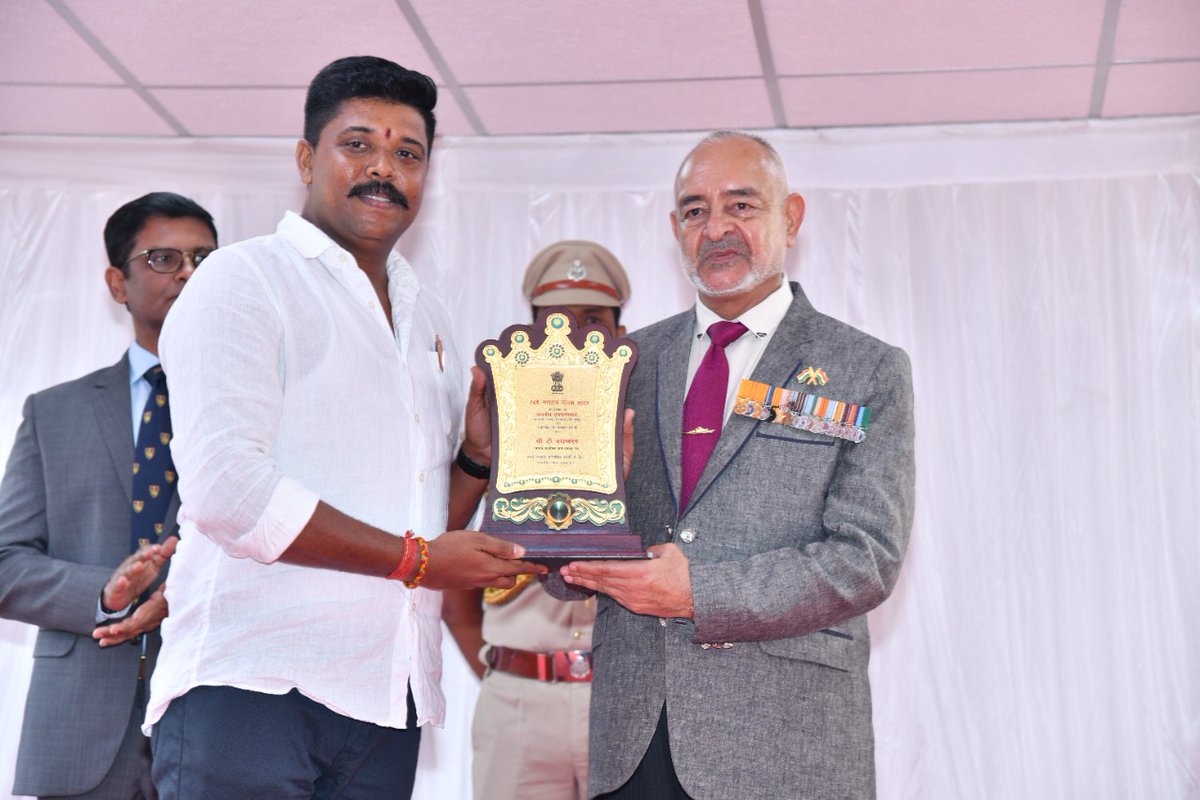 It is a proud moment for the villagers of Calicut, Karyakartas of KHV ANI and karyakartas of <a href="/BJP4AnN/">BJP Andaman Nicobar</a>

 Shri <a href="/Yaghambaramt/">T.Yaghambaram</a> Advisory member of KHV ANI was awarded by <a href="/Admiral_DKJoshi/">Admiral D K Joshi</a> , LG ANI for his excellent work.

We are proud of you.
