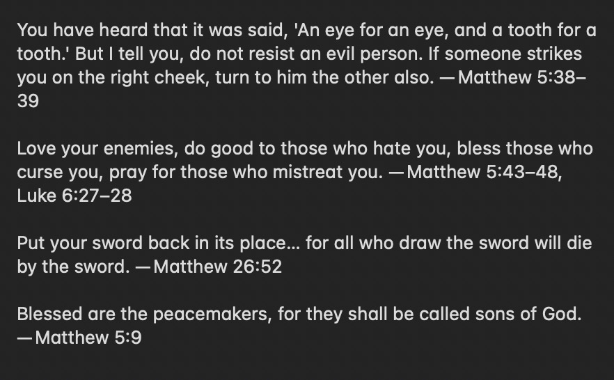 VaingloriousApe's tweet photo. @1WithABullet @RandalRauser Jesus' message of radical pacifism is a consistent point He came back to again and again. Jesus went meekly to His death, and expected His followers to do no less. Talk about this with a Christian—they will explain it to you with more patience than I can muster. Take care. https://t.co/8vjj9ZE9Oa