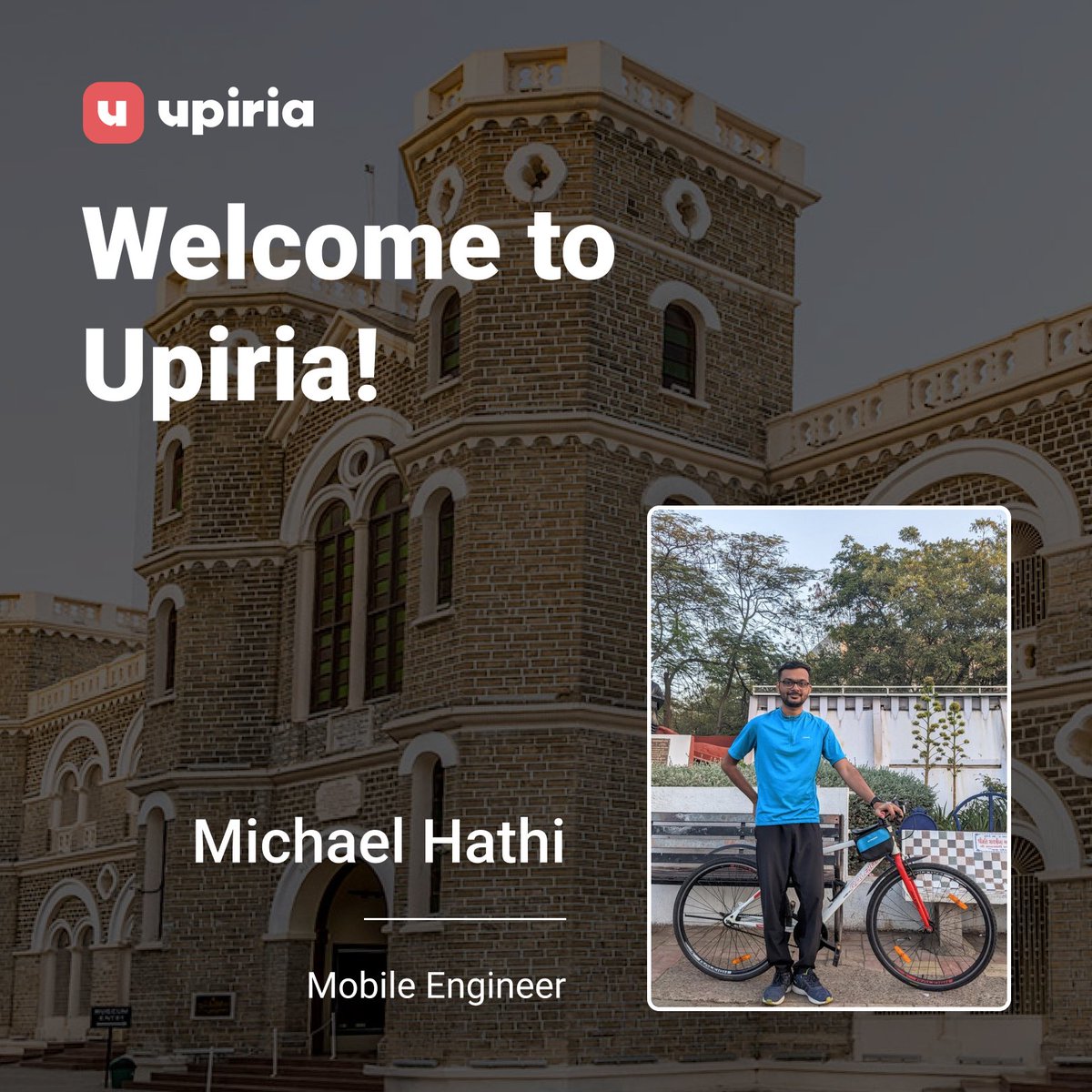 Our team is growing 💪

New #Upirian: Welcome our new mobile engineer, Michael Hathi!

Michael is a self-taught #developer with an accounting background who can’t resist a good challenge. When he is not coding, Michael enjoys long bicycle runs and spending time with his family!