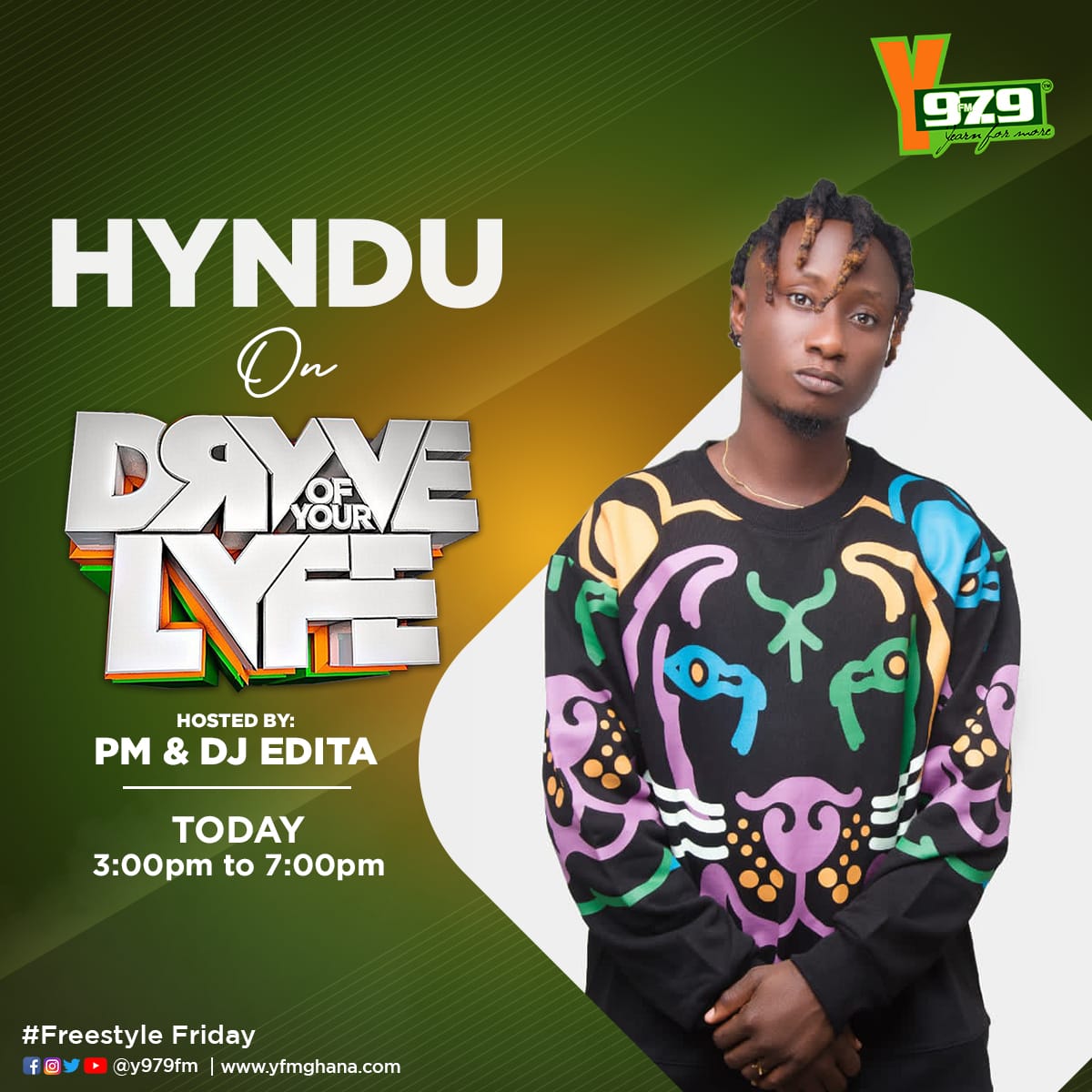 Hyndu_Gh's tweet photo. Will be live today on @Y979FM Stay glued fam.
#yeshew
#apremdonanalace
#Okukuseku https://t.co/6MDAsijV6k
