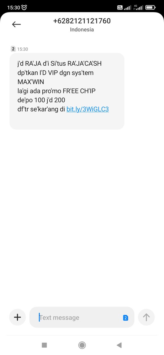 ephdee's tweet photo. 8) 27 Jan 2023 (15:30 WIB)
Masuk 1 SMS spam promosi website judi online. Pengirim 082121121760 provider Telkomsel. Ada link https://t.co/zZD3RQwwsz
Mohon ditindak @CCICPolri @aduankonten 
Yth. Bapak @erickthohir dan @wishnutama ini layanan SMS Telkomsel ikut promosi judi. Sedih☹️ https://t.co/CPZOIalblI