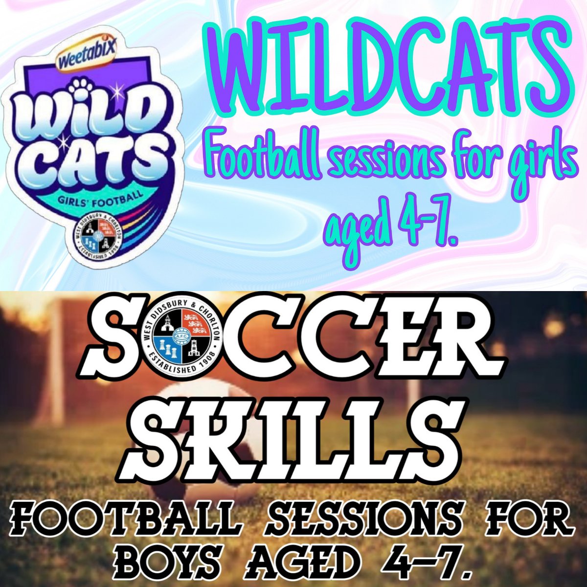 West Didsbury & Chorlton Juniors (@wdc_juniors) on Twitter photo Do you have a youngster who can help shape the next generation of West players?
Wildcats🐾
SAT 10.00-11.00 ages 4-7 (R-Y2)
Soccer Skills⚽
SAT 9.00-9.50 ages 4-6 (R-Y1)
TUE 18.00-19.00 ages 6-7 (Y2)
<a href="/WDC_Women/">West Didsbury & Chorlton Women</a> <a href="/WD_CFC/">West Didsbury & Chorlton</a> <a href="/wdc_vets/">West Didsbury & Chorlton Vets</a> <a href="/ChorltonWest/">The West Stonecutters Society.</a> <a href="/ClassicWest1908/">Classic West</a> <a href="/Teamgrassroots_/">Grassroots</a> Do you have a youngster who can help shape the next generation of West players?
Wildcats🐾
SAT 10.00-11.00 ages 4-7 (R-Y2)
Soccer Skills⚽
SAT 9.00-9.50 ages 4-6 (R-Y1)
TUE 18.00-19.00 ages 6-7 (Y2)
<a href="/WDC_Women/">West Didsbury & Chorlton Women</a> <a href="/WD_CFC/">West Didsbury & Chorlton</a> <a href="/wdc_vets/">West Didsbury & Chorlton Vets</a> <a href="/ChorltonWest/">The West Stonecutters Society.</a> <a href="/ClassicWest1908/">Classic West</a> <a href="/Teamgrassroots_/">Grassroots</a>