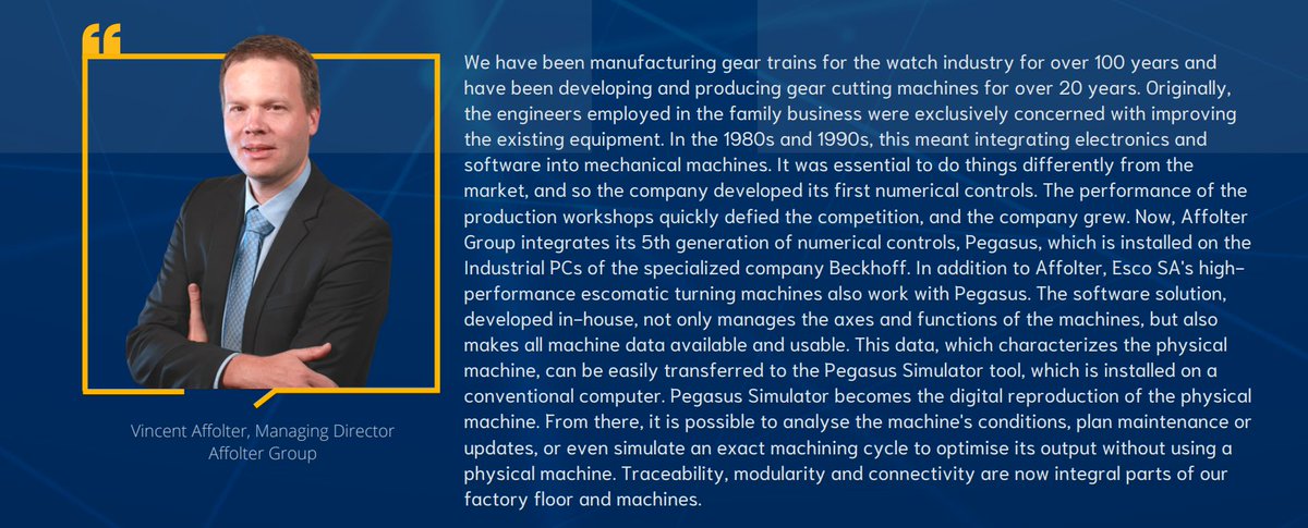 cecimo's tweet photo. Vincent Affolter about #twintransition for CECIMO Magazine Fall 2⃣0⃣2⃣2⃣:
📰 'Now, Affolter Group #integrates its 5th generation of numerical #controls, #Pegasus, which is installed on the #Industrial PCs of the specialized company #Beckhoff....'

📜https://t.co/kwfwcj3Qnc https://t.co/4dK8RjIbTP