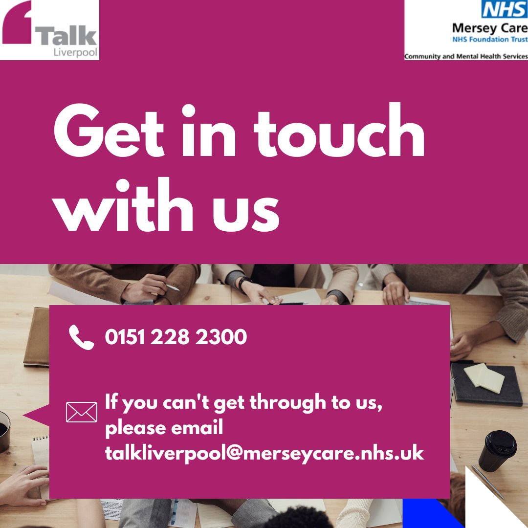 NHS Talking Therapies Mersey Care (@talktherapyliv) on Twitter photo The fastest way to talk to one of our team is by calling 0151 228 2300, however, if our phone lines are busy please get in touch via email at talkliverpool@merseycare.nhs.uk The fastest way to talk to one of our team is by calling 0151 228 2300, however, if our phone lines are busy please get in touch via email at talkliverpool@merseycare.nhs.uk