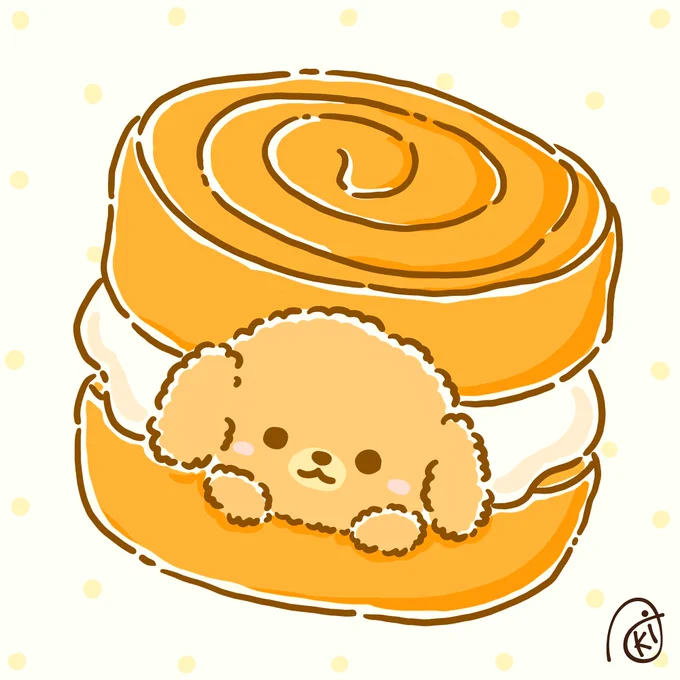 クイニーアマンサンド!#イラスト #お絵描き #小鳥 #犬 #トイプードル #クイニーアマン 
