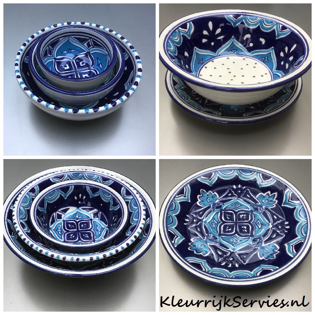 Smulpakketten's tweet photo. Ons nieuwe motief Ocean, kleurrijk servies met veel blauw. Handbeschilderd Tunesisch aardewerk, gebakken van witte klei. Op foto's onder andere schaaltje van 6, 10 en 12 cm, Saladier van 15, 20 en 25 cm, fruittest 20 cm, bord 20 cm. #kleurrijkservies, #ocean,#fruittest, #saladier https://t.co/tuFe2sLw3Q