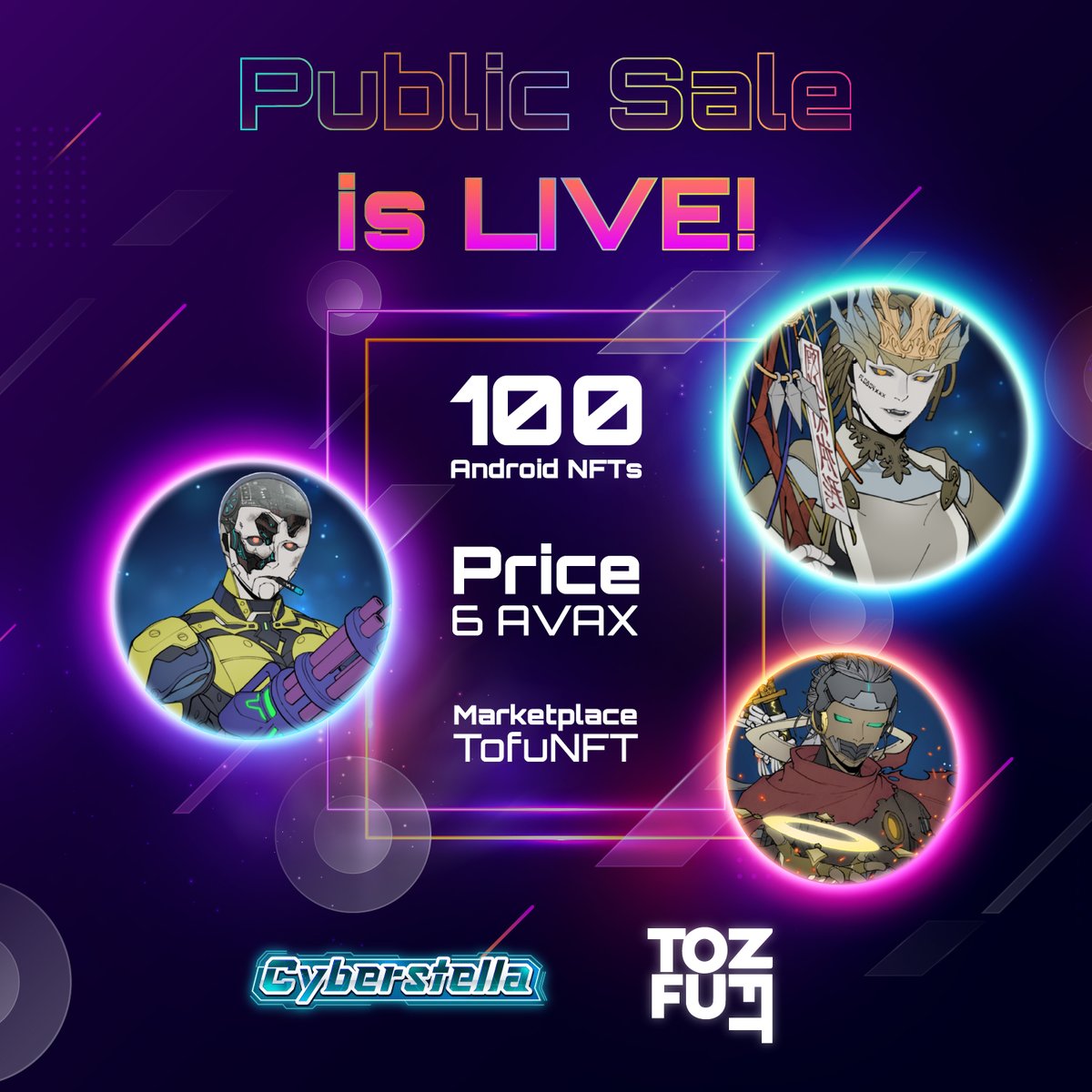 Cyberstella_'s tweet photo. Our public sale HAS STARTED! Get your Android NFT!
https://t.co/yrwMMWSPMX https://t.co/ATdExk87OR