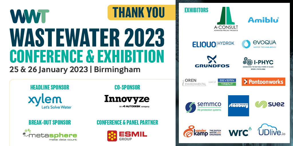 Thank you to everyone who attended #Wastewater2023 this week - it was a great event!
A big thank you to our headline sponsor @Xylem, co-sponsor @Innovyze and all of the exhibitors and speakers!