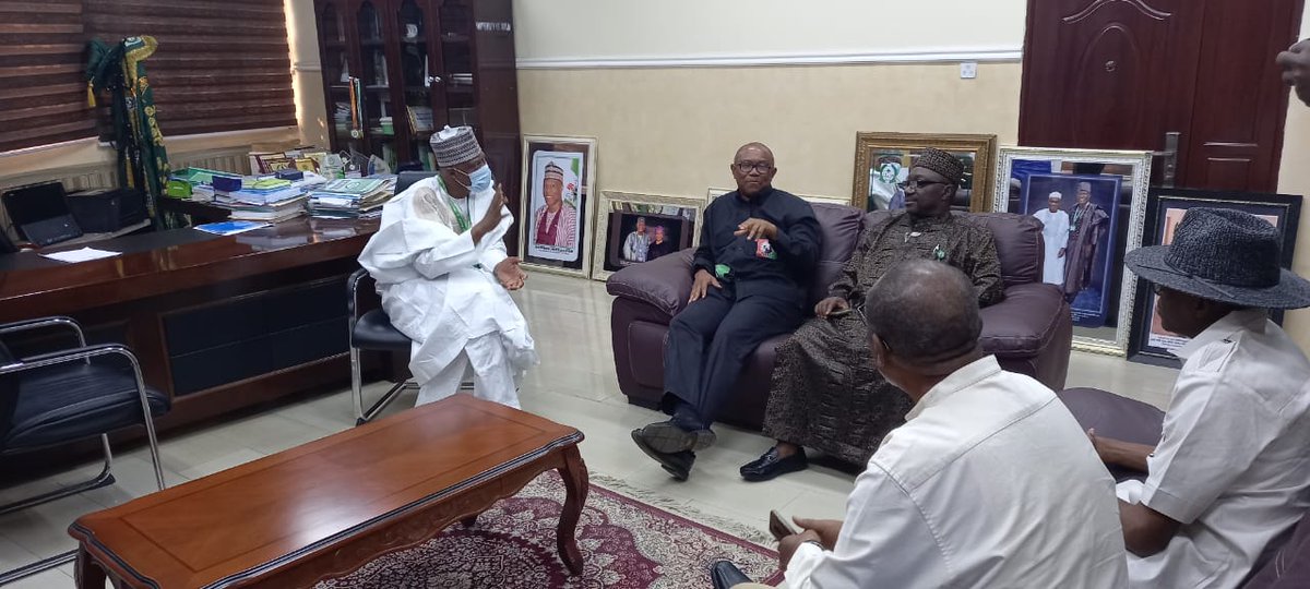 PeterObi's tweet photo. This Morning, I had a breakfast meeting with the VC of UniAbuja, Prof Abdul-Rasheed Na'Alla, in his office. I told the VC that every nation survives by the type of leadership it has; a leadership that is sacrificial, visionary and adaptive. -PO https://t.co/DZK3P42lIK