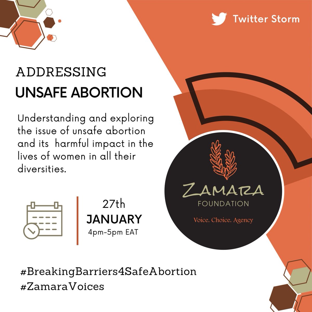 Let's adress the issue of unsafe abortion and the negative impacts. Join this conversation from 4pm to 5pm.

#BreakingBarriers4SafeAbortion
#Zamaravoices

@Zamara_fdn
@rhnkorg
@MarieStopesKe
@YourAuntyJane
@NenaNaBinti
@Nimechanuka
@NAYAKenya
@KenyaSRHR