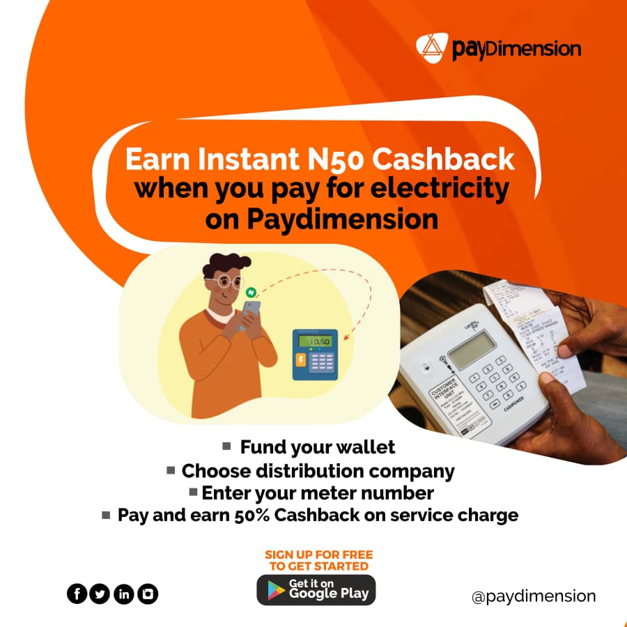 paydimension's tweet image. Your regular vendor will charge you N100 and give back nothing when you buy electricity.

But Paydimension pays you a cashback when you buy with us 😍😍😍