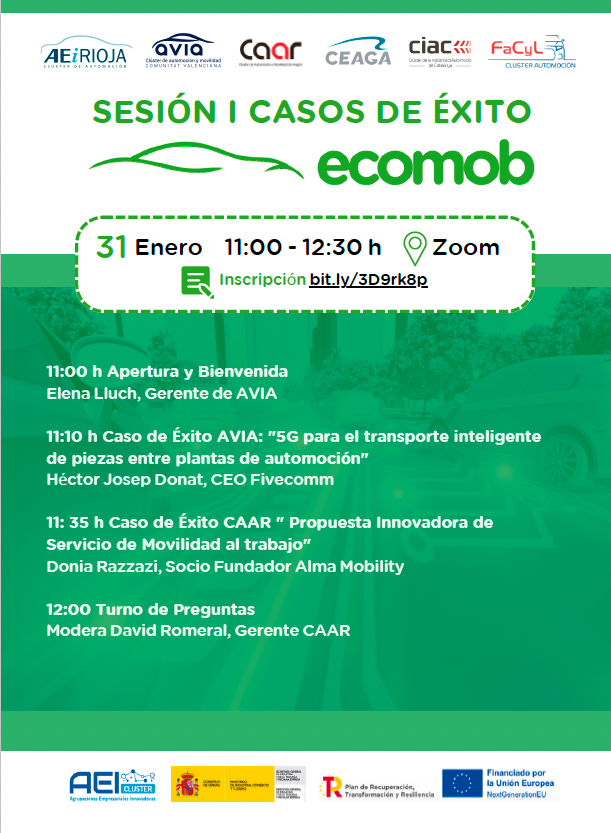Avia_automocion's tweet photo. 📆 Martes, 31 de enero
📌 Sesión Casos de éxito proyecto ECOMOB
⌛️ De 11:00 a 12:30
📲 💻 On line
Con @Fivecomm5G y #AlmaMobility
Y con la participación de @AEI_Rioja_Auto @Avia_automocion @CAARAUTOARAGON @CEAGA @CIACnews y @cluster_facyl
Inscripciones⬇️
https://t.co/m2G9Bws8KG https://t.co/uBIQyYkrds
