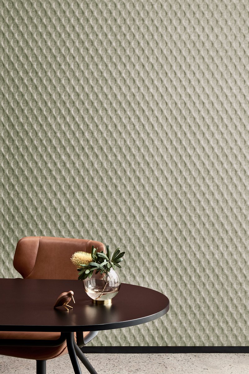 Gem by Woven image uses an offset diamond-like pattern, repeated throughout the panel. Resulting in a tactile, three-dimensional acoustic surface. Made from EchoPanels® by <a href="/WovenImage1/">Woven Image</a> the pioneer of recycled PET.  

Image courtesy of Woven Image. 

#ecoconscious #reducewaste