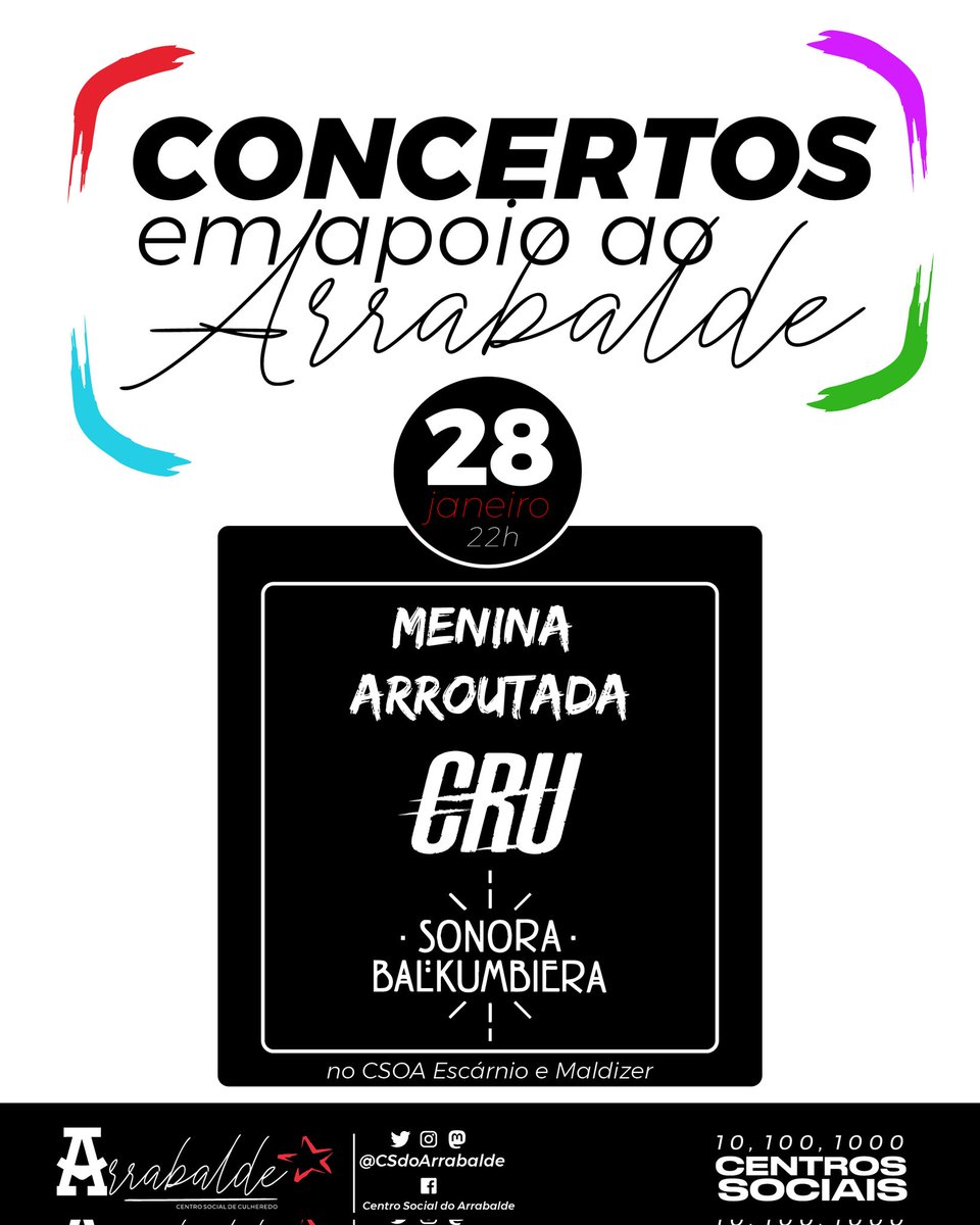 Amanhà, sábado 28 de janeiro no nosso Centro Social Escárnio e Maldizer, realizaram as companheiras de <a href="/CSdoArrabalde/">Centro Social Arrabalde</a> um concerto solidário para o novo projeto de centro social em Culheredo.

Assiste e difunde 🔥✊

➡️10,100,1000 Centros Sociais!