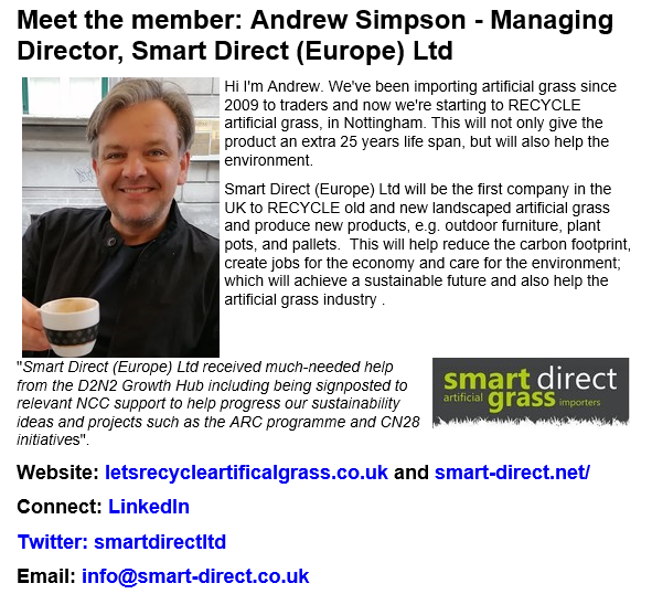SmartDirectLtd's tweet image. Thanks to @D2N2GrowthHub for including my new project in their latest publication. I'll be issuing updates on here as the Let's Recycle Artificial Grass project progresses. You can also keep up to date at letsrecycleartificalgrass.co.uk 

#sustainable #growth #recycling