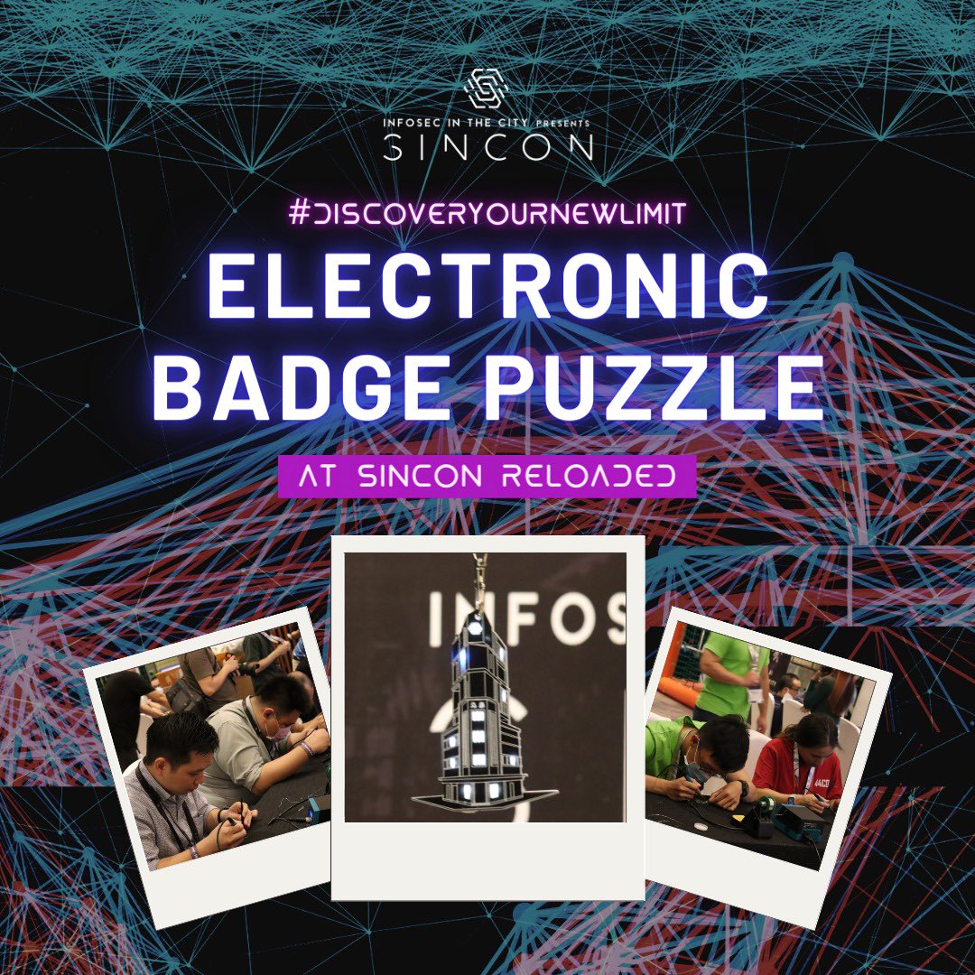 Infosec_City's tweet photo. #Throwback to our 𝙀-𝘽𝙖𝙙𝙜𝙚 𝙋𝙪𝙯𝙯𝙡𝙚 Challenge🔥, where we had our attendees put their #CREATIVITY and #TECHNICAL hacking (plus, soldering 😮‍💨) skills to the test! Congratulations to the TOP 3 who cracked the code! ⚡⚡⚡

#FindTheClue #InfosecInTheCity #SINCONReloaded https://t.co/nioeZFjq0v