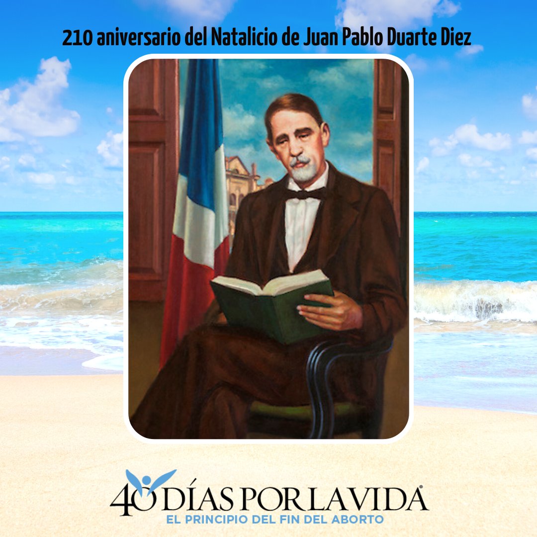 Conmemoramos los 210 años del natalicio de Juan Pablo Duarte Diez, padre de la patria.

Oramos, por que nuestro país siga poniendo a Dios en primer lugar como lo hizo Duarte, que la constitución y leyes siempre defiendan la vida y la familia.
 
#MesdelaPatria 
#JuanPabloDuarte