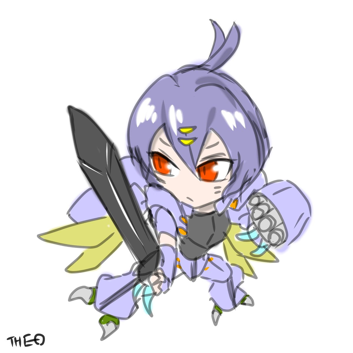 weapon solo sword purple hair red eyes white background wings  illustration images