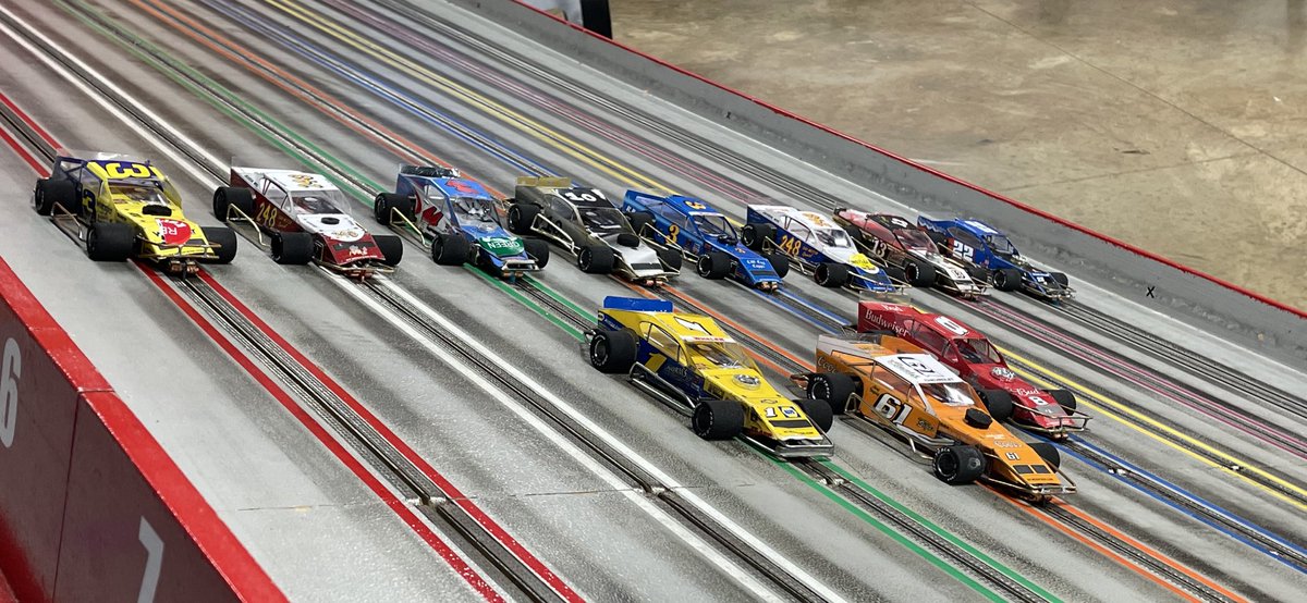 ckhendricks's tweet photo. A great field of Modified slot cars raced at Charlie’s Garage Slot Cars in Pearl MS on Thursday night. The podium cars are out front. #slotcars https://t.co/AmbLYSrbEt