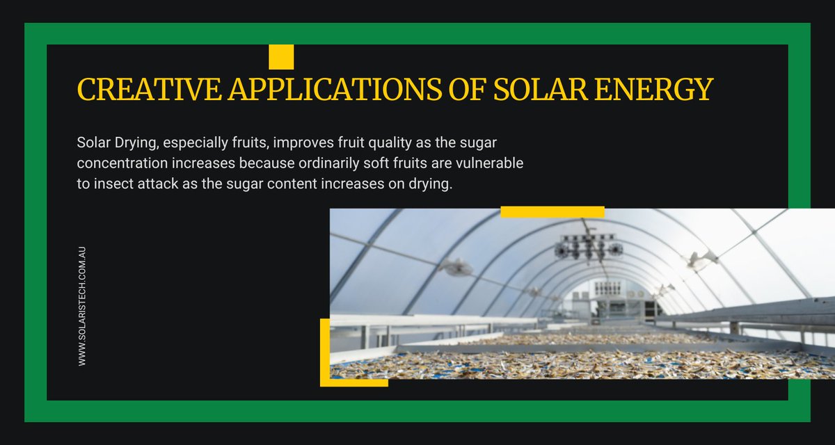 SolarisPtyLtd's tweet image. Harness the power of Green Energy. Get in touch with our friendly Solar Consultants. Reach out to us at info@solaristech.com.au

#CreativeApplications #SolarDrying #SolarEnergy #SolarPowered #PoweredBySolar #SolarPoweredTools