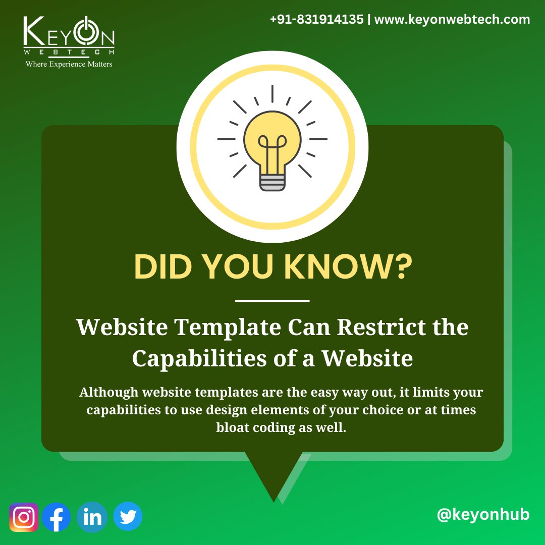 KeyonWebtech's tweet photo. Did you know?
A website template can restrict the capabilities of a website
#didyouknow #webdesigning #facts #knowledge https://t.co/g7l3sJHipT