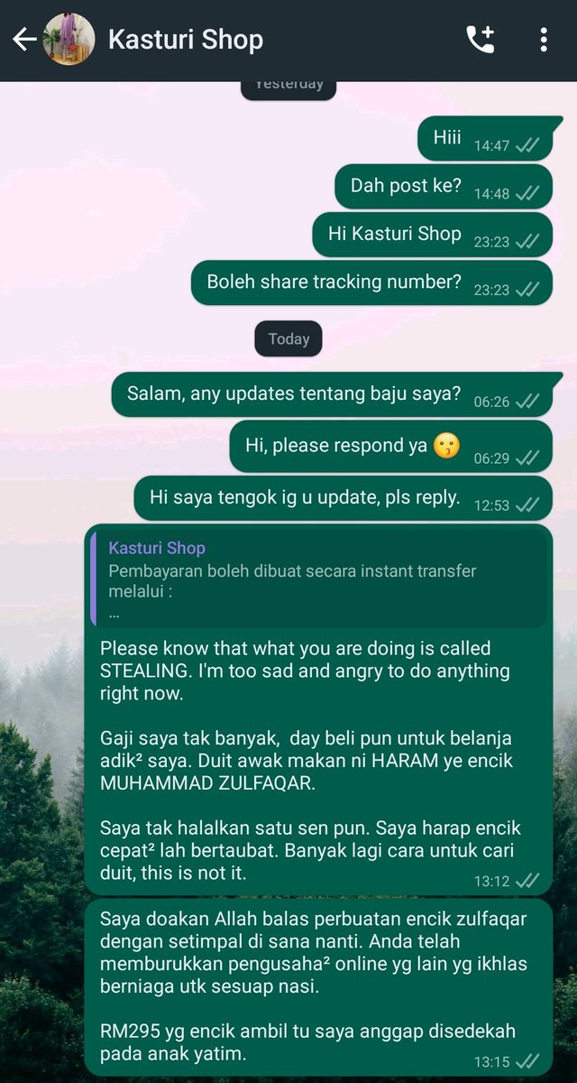 ultranatasja's tweet photo. First time kena scam. Ingatkan ada duit sikit nak belanja diri sendiri &amp; adik-beradik. Tapi apakan daya, I fell for it.

I'm so sad 😞

Got that hunch right after I made the payment, which by then it was too late. https://t.co/pt7f4yEdGT
