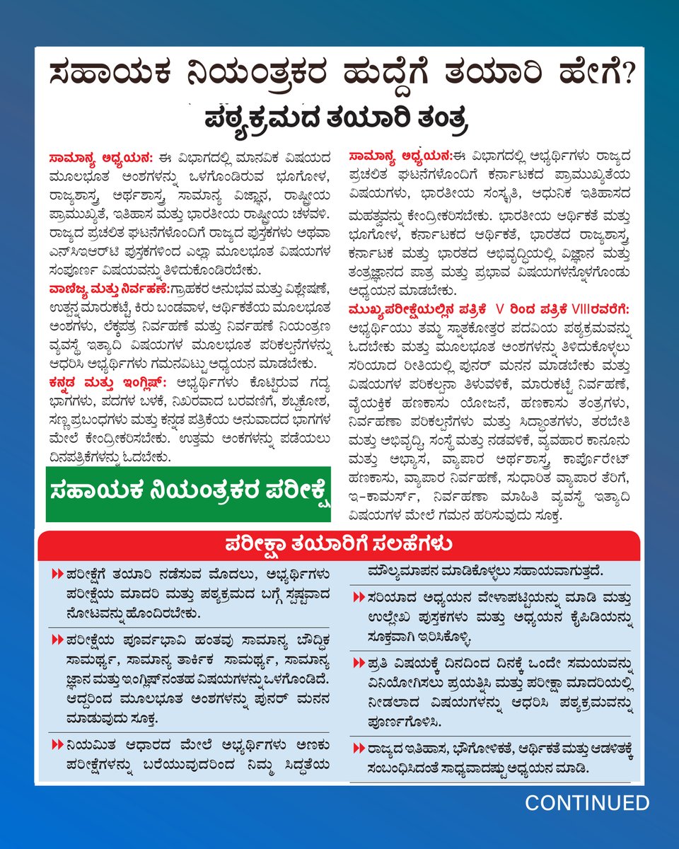 DrRajAcademy's tweet photo. ಸಹಾಯಕ ನಿಯಂತ್ರಕರ ಹುದ್ದೆಗೆ ತಯಾರಿ ಹೇಗೆ?
Detailed analysis for the preparation of Assistant Controller post.
ತಯಾರಿ ವಿಧಾನ, ಪರೀಕ್ಷೆಯ ಸಿದ್ಧತೆ, ಪುಸ್ತಕದ ಮಾಹಿತಿ ಮುಂತಾದ ವಿಷಯಗಳ ಸಂಕ್ಷಿಪ್ತ ವರದಿ ಇಲ್ಲಿದೆ! ಆಸಕ್ತರಿಗೆ ಶೇರ್ ಮಾಡಿ.
#DrRajkumarAcademy #DrRajkumarLearningApp #DRLA #AssistantController https://t.co/DyGqrjAYP7