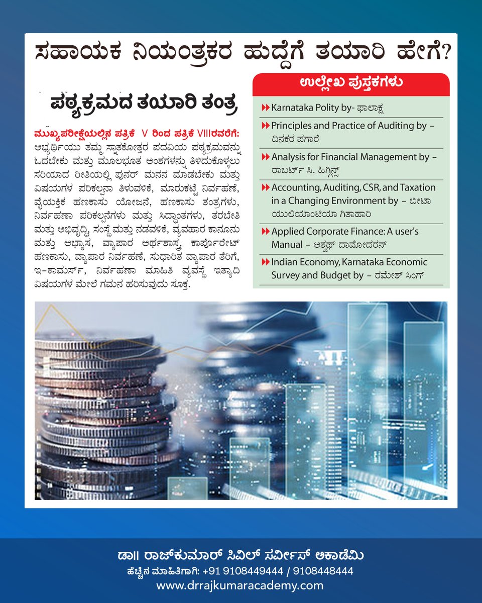 DrRajAcademy's tweet photo. ಸಹಾಯಕ ನಿಯಂತ್ರಕರ ಹುದ್ದೆಗೆ ತಯಾರಿ ಹೇಗೆ?
Detailed analysis for the preparation of Assistant Controller post.
ತಯಾರಿ ವಿಧಾನ, ಪರೀಕ್ಷೆಯ ಸಿದ್ಧತೆ, ಪುಸ್ತಕದ ಮಾಹಿತಿ ಮುಂತಾದ ವಿಷಯಗಳ ಸಂಕ್ಷಿಪ್ತ ವರದಿ ಇಲ್ಲಿದೆ! ಆಸಕ್ತರಿಗೆ ಶೇರ್ ಮಾಡಿ.
#DrRajkumarAcademy #DrRajkumarLearningApp #DRLA #AssistantController https://t.co/DyGqrjAYP7