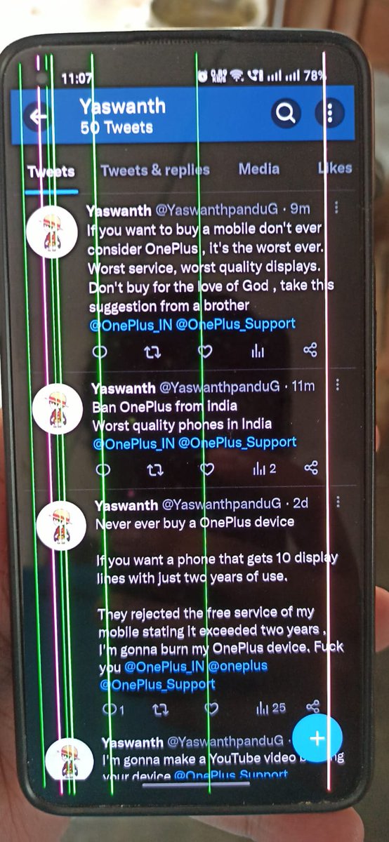 Miaays3u's tweet image. Buy OnePlus device if you want your phone to look like this in two years 
Worst display in smartphones from india 
Even 5k rupees mobile displays are better than this
@OnePlus_IN @OnePlus_Support