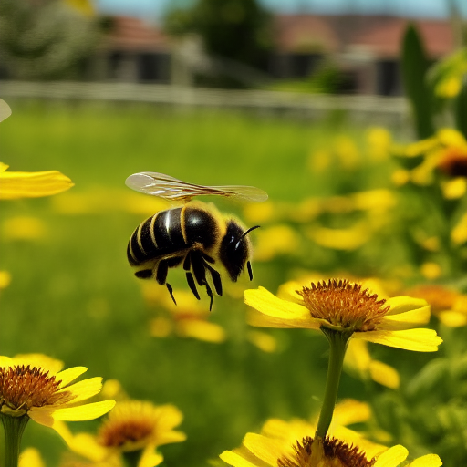#stablediffusion a bee flying on a sunny day above a field of flowers