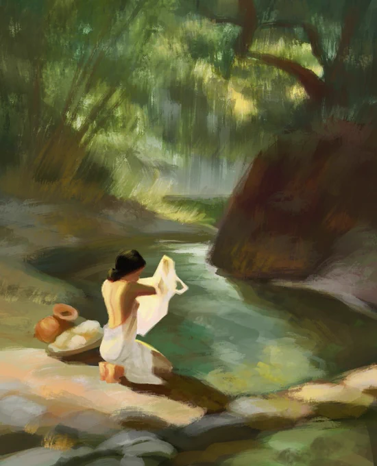 Washing by the stream by Fernando Amorsolo 