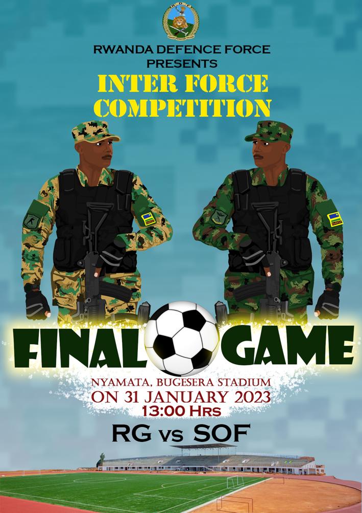 RwandaMoD's tweet photo. RDF Inter Force games reach finals.
Athletics finals today at Bugesera Stadium. 
Basketball, Volleyball, Handball &amp; Netball / Busanza 28 &amp; 29.
Shooting: Mon Jan 30th at RMA Gako
Football finals: Republican Guard (RG) vs Special Operation Forces (SOF) Tues Jan 31st https://t.co/F6LXfsiUKe