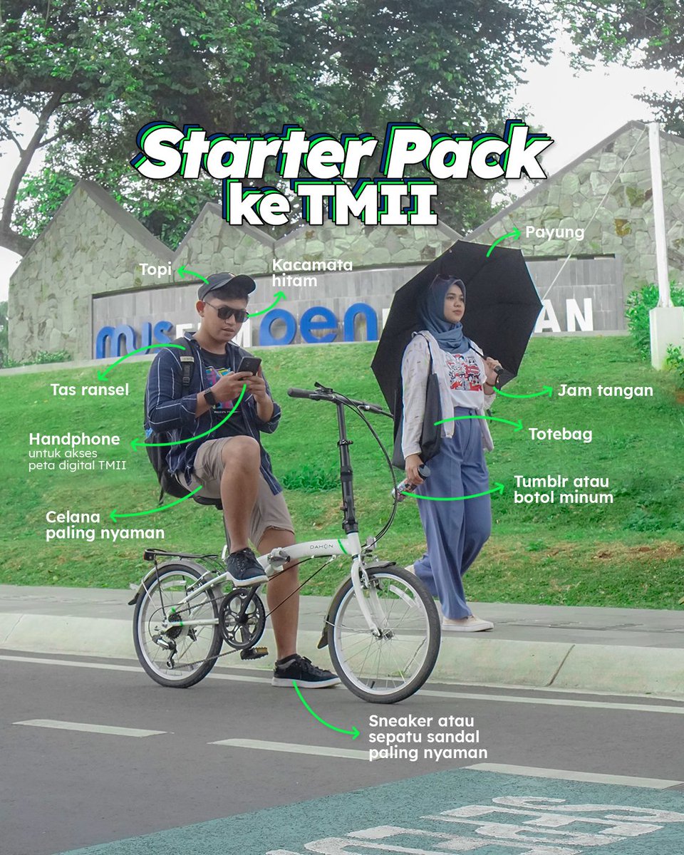 muspenerangan's tweet photo. Starter Pack ke Taman Mini Indonesia Indah. 

Epen kasih rekomendasi buat Muspeners biar ga kaget-kaget banget menghadapi wajah baru TMII. #3dekademuspen #museum #muspeners #starterpack #TMII https://t.co/5feni9siuz
