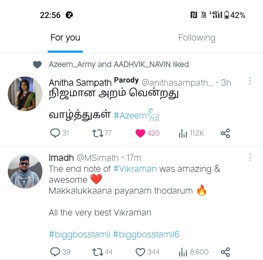 flowerogirl's tweet photo. @karthik70290346 @RazzmatazzJoe Haha anitha herself posted tweet for azeem winning and deleted because of some party bots😂 https://t.co/W5PLZMCebT