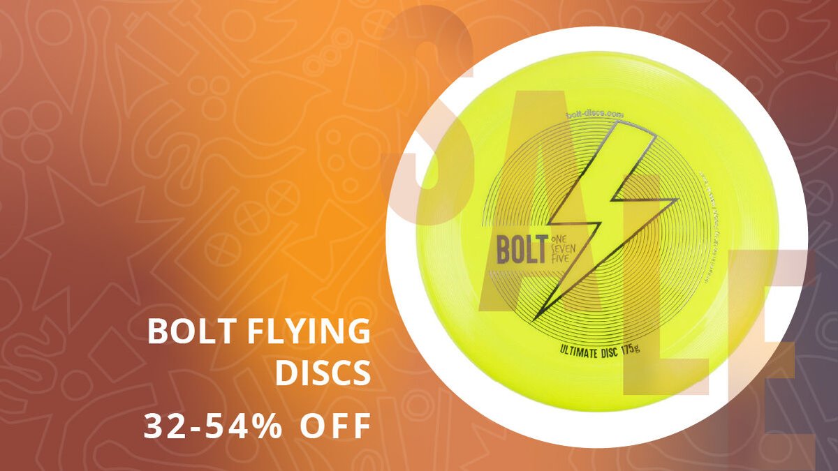 The BOLT flying disc range includes the 175g competitive OneSevenFive discs, &amp; the new LED glow version.

Perfect for practice, a bit of fun, or even night-time games.

Pick one up at up to half off in the sale.

bit.ly/3qYgeO2