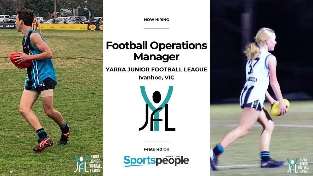 [FEATURED] Football Operations Manager - Yarra Junior Football League <a href="/YarraJFL/">Yarra JFL</a>. Ivanhoe location. Full Time. Closing 22 Feb 2023. Apply@ bit.ly/3HzUaSc
(see more AFL jobs: bit.ly/3H8j9u7) #sportspeople #sportjobs