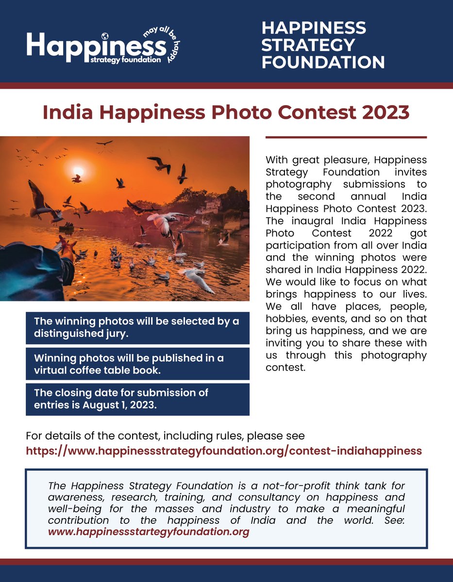 RajeshPillania's tweet photo. With great pleasure inviting photos to 2nd annual India Happiness Photo Contest 2023.  #IndiaHappiness #HappyIndia #IndiaHappiness2023 #happiness #DemocratisingHappiness #ProfPillaniaInsights #HappinessProfessor #IndiaHappinessGuru #IndiaHappinessProfessor https://t.co/Ea2WPpnkh6