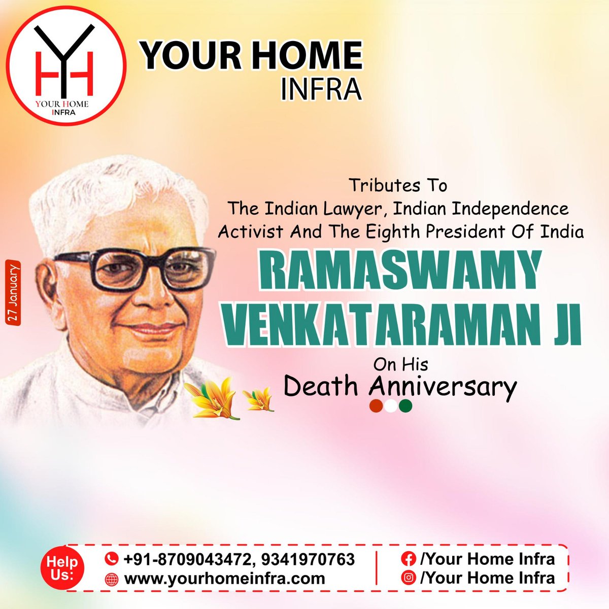urHomeInfra's tweet photo. Tributes to the Indian Lawyer, Indian Independence Activist and the eighth president of India #RamaswamyVenkataramanJi on his #deathAnniversary #interiordesign #interiordesigner #homedecor #architecture #constructionindustry #constructionservices #bhagalpur #yourhomeinfra https://t.co/6M9m98WOVB