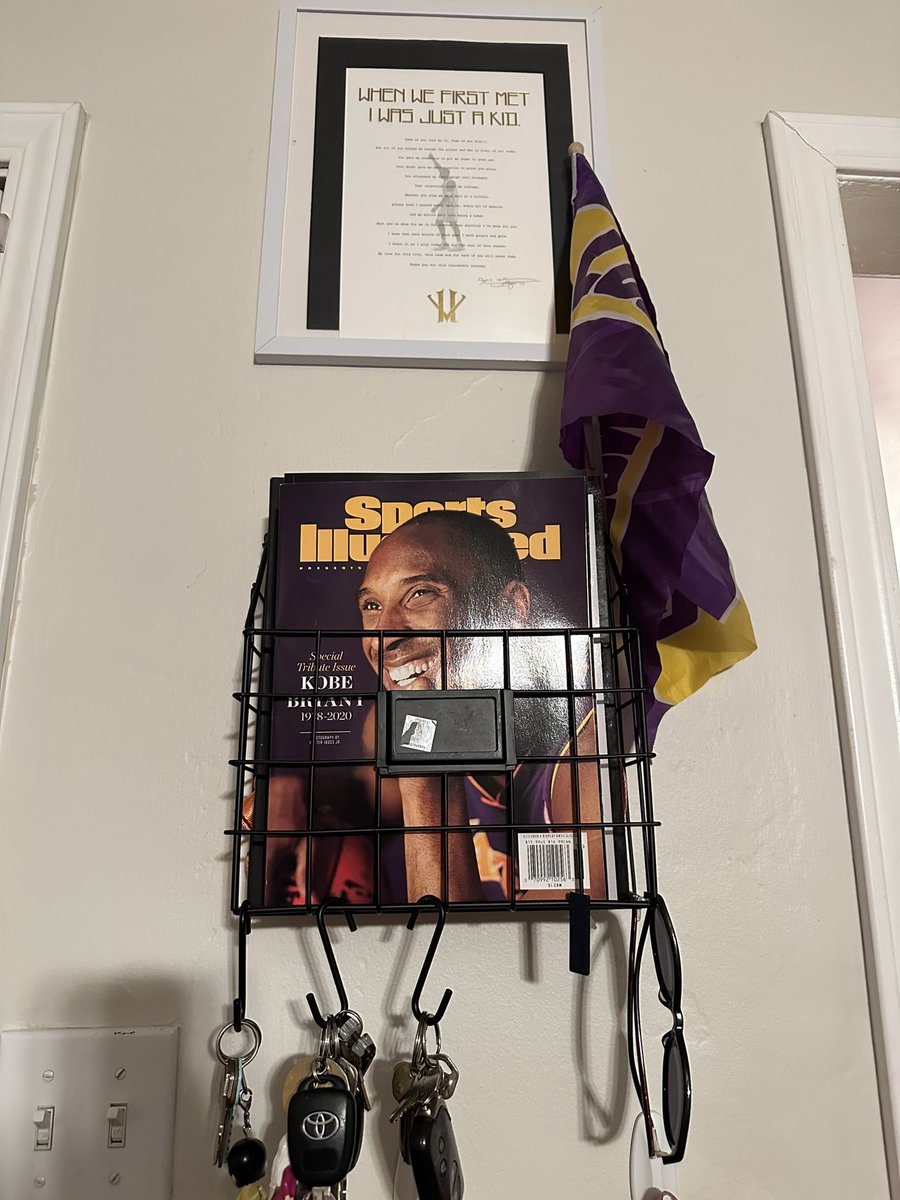 gameofphonez's tweet image. Little Kobe/Lakers mural my wife made for me on Valentines after he passed. She got the newspaper the next morning when I couldnt find it anywhere in LA. Got the dear basketball letter at the game the day he annouced retirement. Wont ever not miss that man. #GigiForever #MambaOut