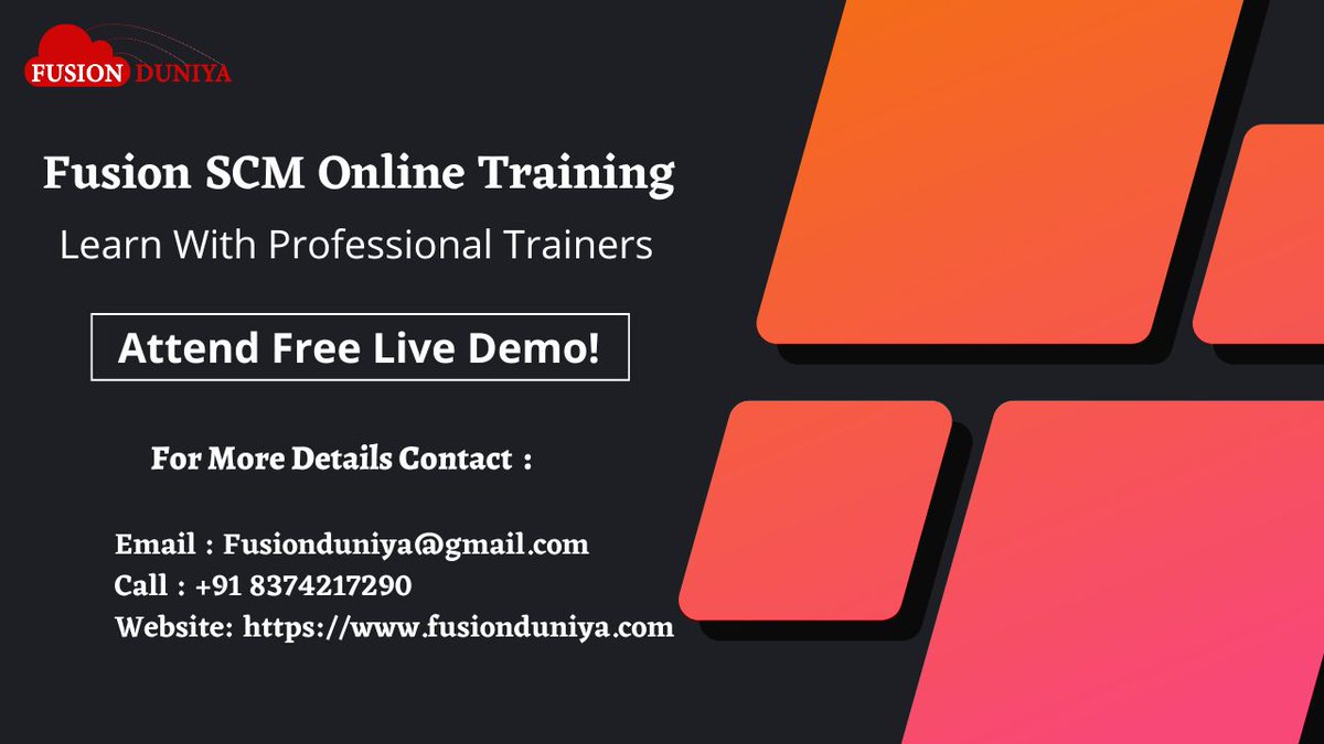 FusionDuniya's tweet image. Learn Oracle Fusion SCM online with Fusionduniya. Comprehensive course on inventory, order, procurement &amp;amp; supply chain planning. Convenient, self-paced training. Upgrade your skills.
Visit : Fusionduniya.com
#scmtraining #cloudscmtraining #FusionDuniya