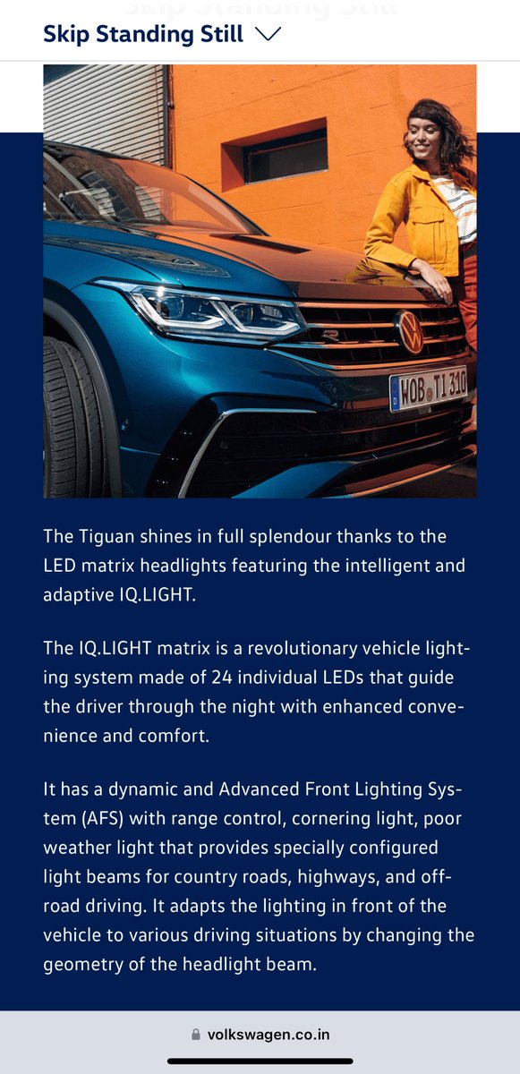 TheVishalKay's tweet photo. Dear @volkswagenindia can you explain how these #IQLight lights work ? 
User manual tells ways which dont work on your car and these features advertised by you dont work. Short changing customers? 
Looks like camera installed is not enough for dynamic lighting @VW https://t.co/7gs3Dn1gws