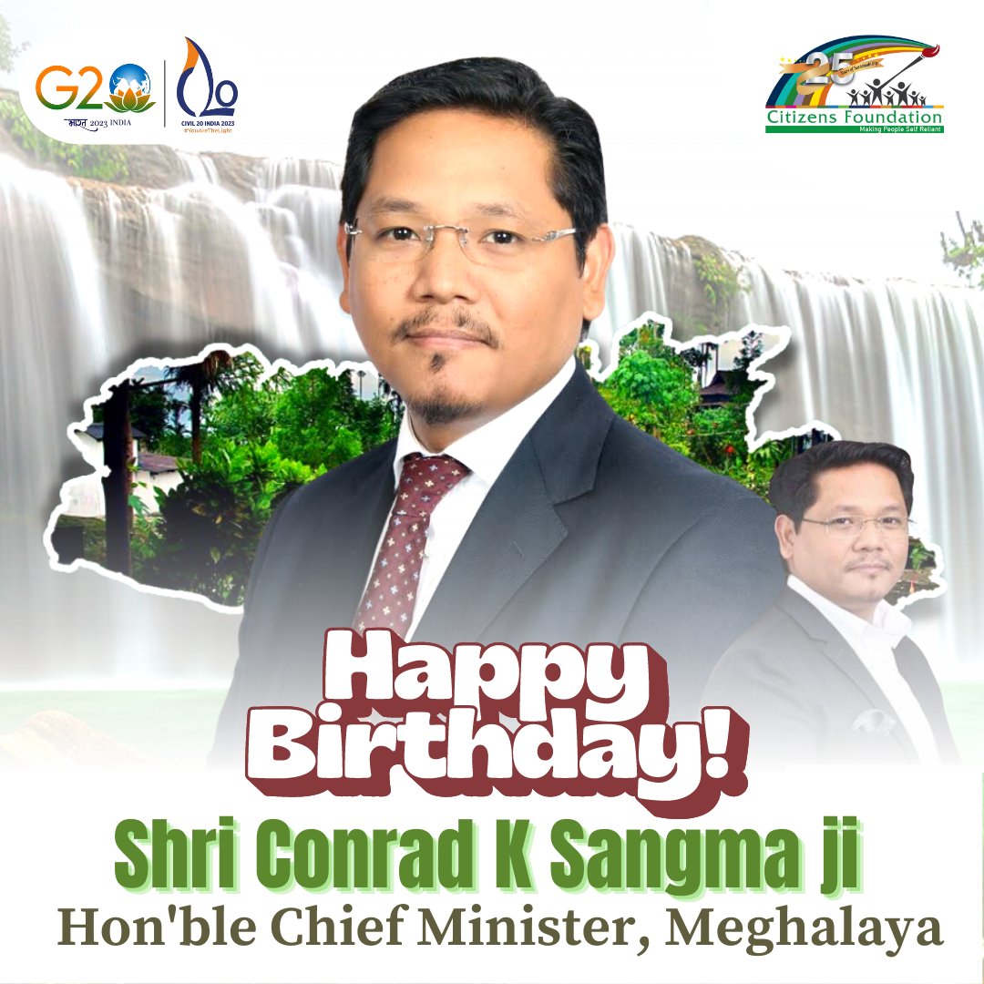 citizens_cf's tweet photo. Warm wishes to hon'ble Chief Minister of #Meghalaya Shri @SangmaConrad ji. Wishing you with good health and joyous year ahead, You are really a visionary leader and a true inspiration. @CMO_Meghalaya #CFat25 https://t.co/UZwT6Qkrja