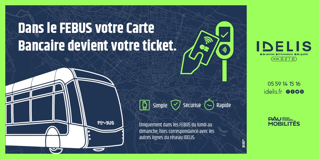 IDELIS_IDECYCLE's tweet photo. 👋 Dans les véhicules Fébus, vous pouvez utiliser le paiement par CB sans contact pour l'achat d'un titre 1 déplacement au tarif de 1€. Vous pouvez également utiliser votre smartphone NFC ou votre montre connectée 😉➡ https://t.co/zZaaZrA89y #transportspublics #openpaiement https://t.co/vAYMi56o4L