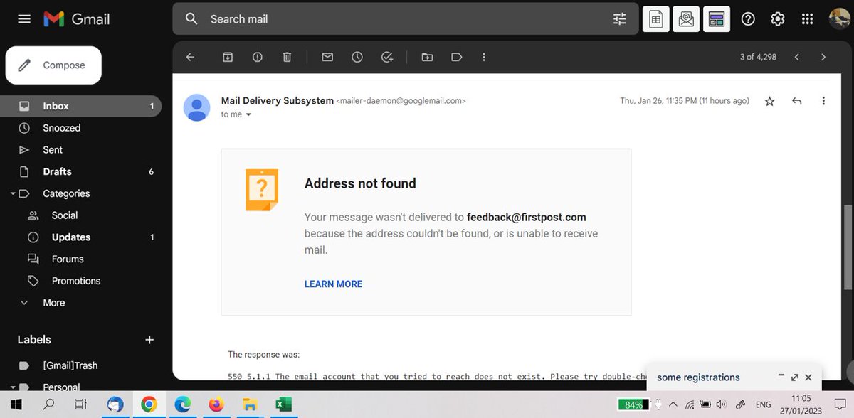 ParikhKewal's tweet photo. @firstpost  - First day of a new show with a popular Journalist and 👇 is what I got when I tried to send an email... (hope the email ID is made active soon) https://t.co/pEjgTN4SDJ