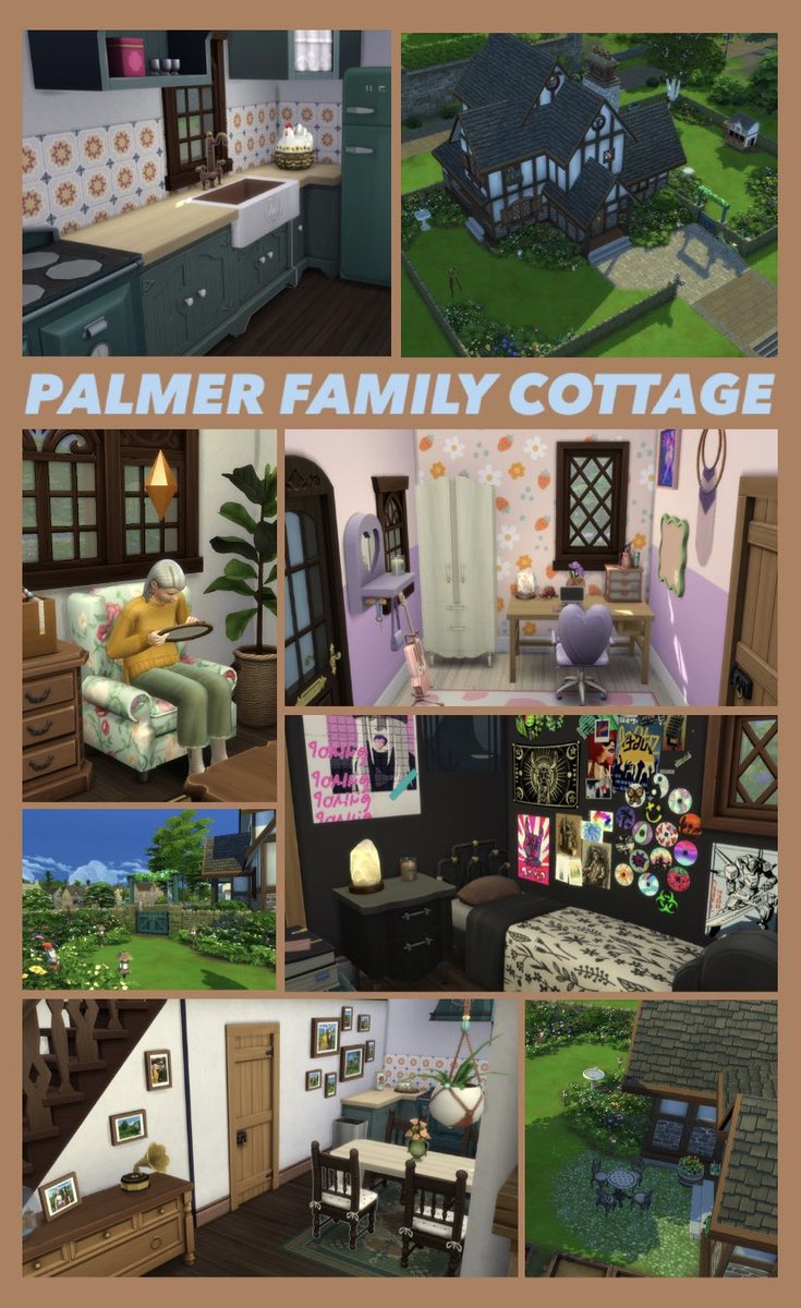 roseofsharron_'s tweet photo. So I did @lilsimsie ‘s most recent shell challenge and I’m really proud of it!! The build’s titled “Palmer Family Cottage” and my name is Rose_Of_Sharron on the Gallery!! I also made the sims I imagined living there, they’re on the gallery too! #Sims4 #NewYearNewShell #Lilsimsie https://t.co/O5TNqgx0AL