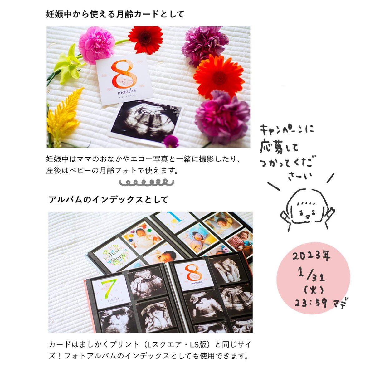ゼクシィBabyの創刊5周年プレゼントキャンペーンで、『マタニティ&ベビー月齢カード』を作らせていただきました。
ゼクシィBabyさんでしか手に入らない
オリジナルデザインです。妊娠中から一歳まで使えるって新しい✨
私の娘が小さかった時にこういうの欲しかったなぁ。
https://t.co/UU01BOKMTg