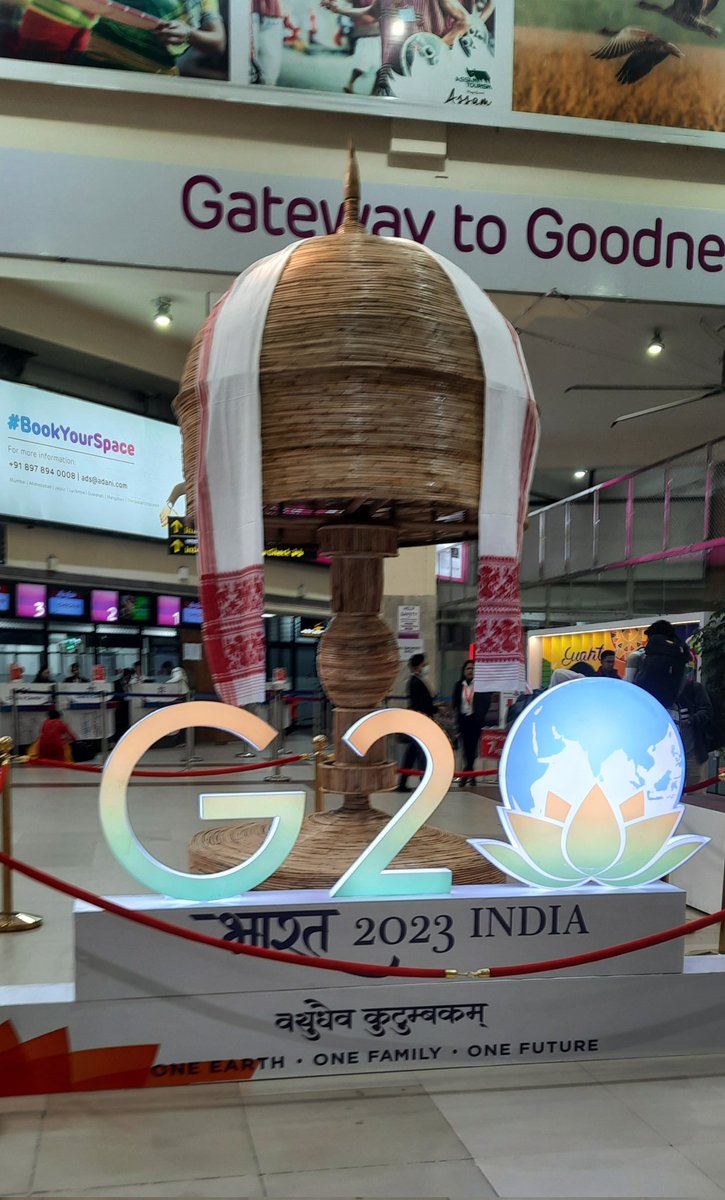 UtpalBorpujari's tweet photo. A nice cane-made #Xorai #শৰাই at the @GuwahatiAirport, to welcome #G20 delegates. https://t.co/tY7BjWjNVW