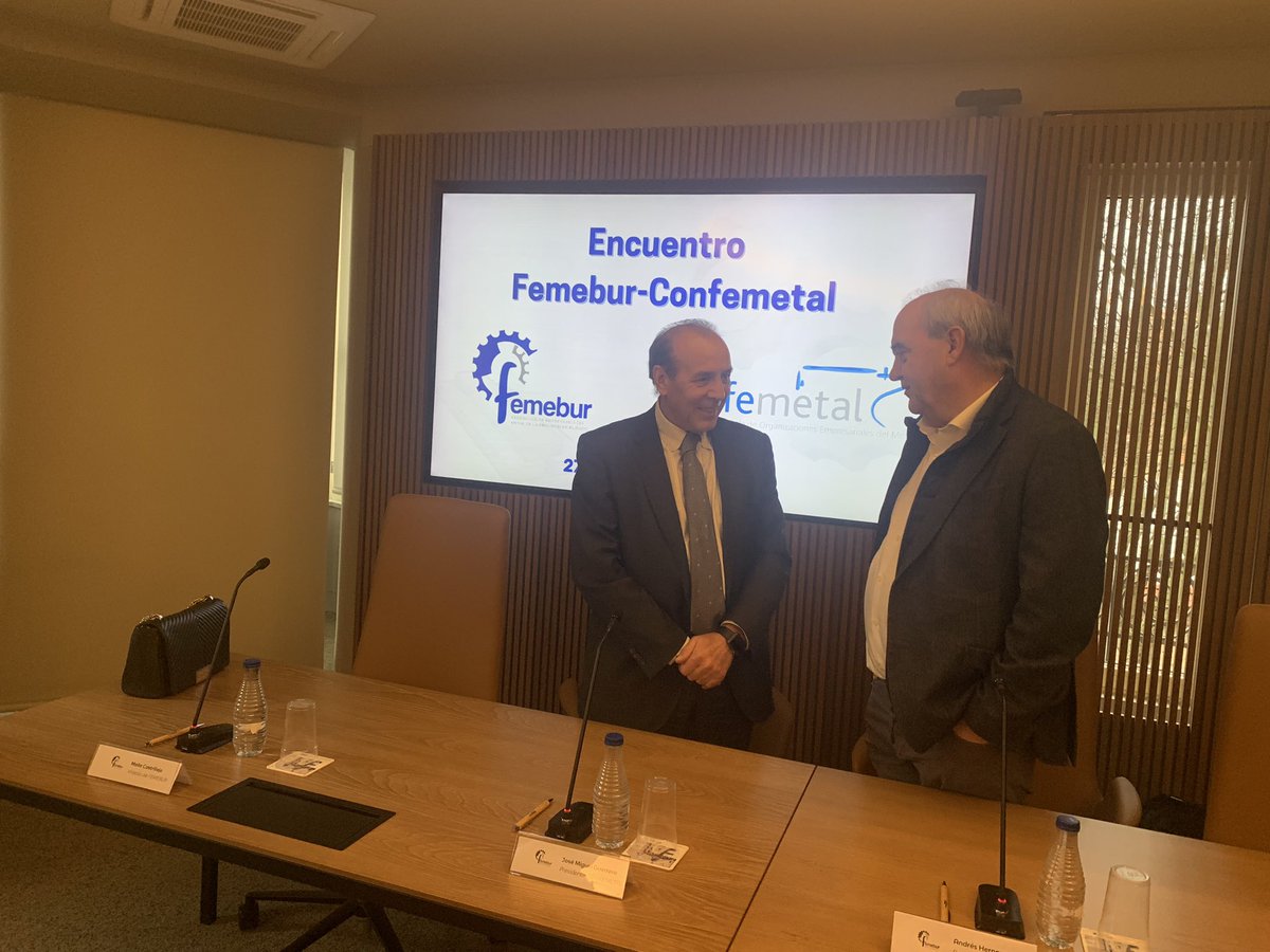 FAEBurgos's tweet photo. La Federación de Empresas del Metal de Burgos #FEMEBUR ha celebrado hoy un encuentro con el presidente de @confemetal para abordar los desafíos del sector en Burgos. https://t.co/PmZ2epej0M