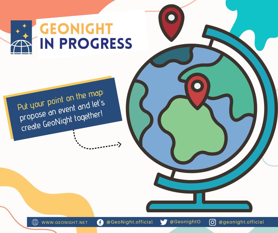GeonightO's tweet image. ✨ Where will this year's events take place? 
We are starting to get some ideas, but no "location" will be revealed yet 😁
👉 Enter your proposal here:
geonight.net/propose-an-eve…
💣💥 Deadline to propose an event for GeoNight 2023 is 5 February 
geonight.net #GeoNight2023