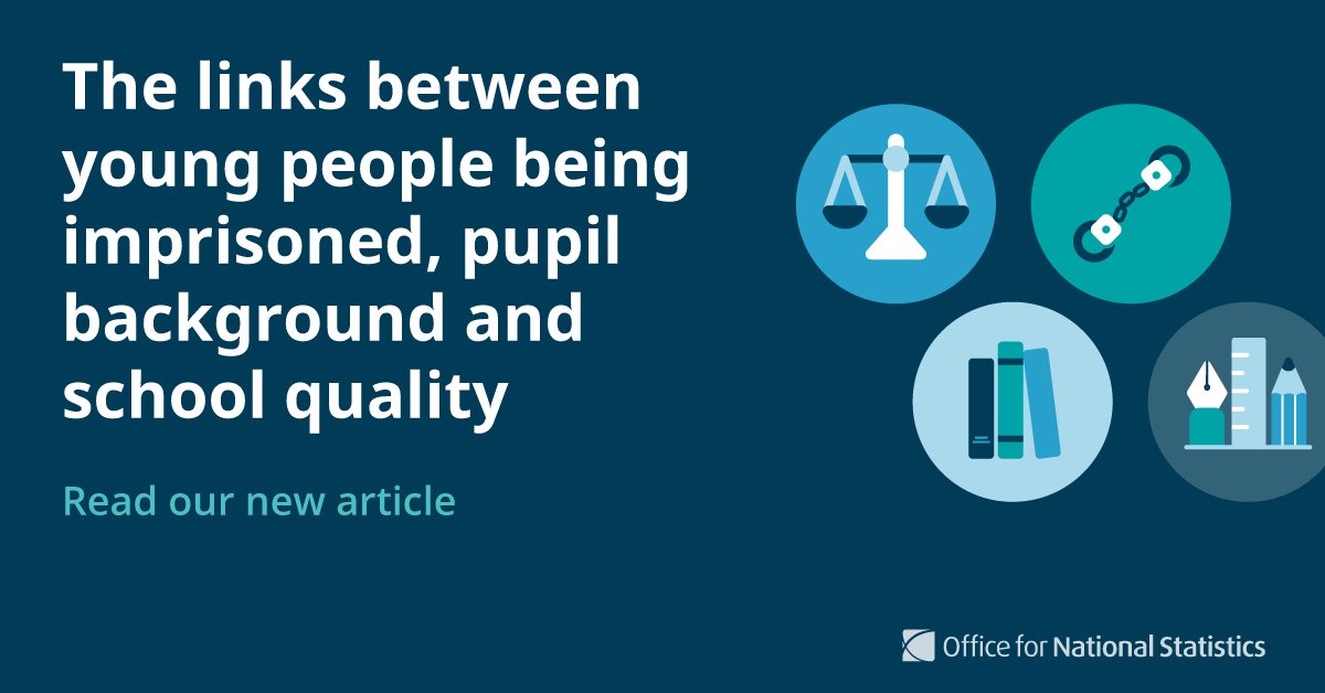 ONS's tweet photo. A new article on the life experience of children who go on to receive custodial sentences by the age of 24 years. 

Specifically, it explores whether, among other factors, Ofsted rating of schools is associated with future custodial sentences.

➡️ https://t.co/NgsEqyvfSM https://t.co/F6HX22oj5P